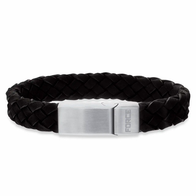 Scrouples FORCE Læderarmbånd sort flettet 13 mm. stål rem