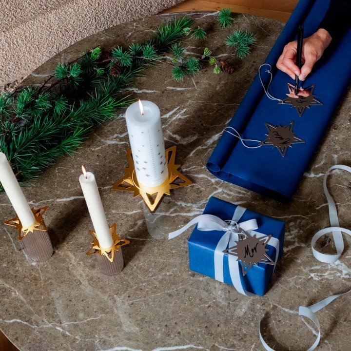 CLASSIC CHRISTMAS genanvendeligt stjernegavemærke, 4 stk.